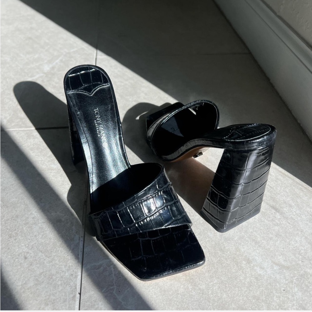 Tony Bianco Black Heeled Sandals with Chunky Block Heel
